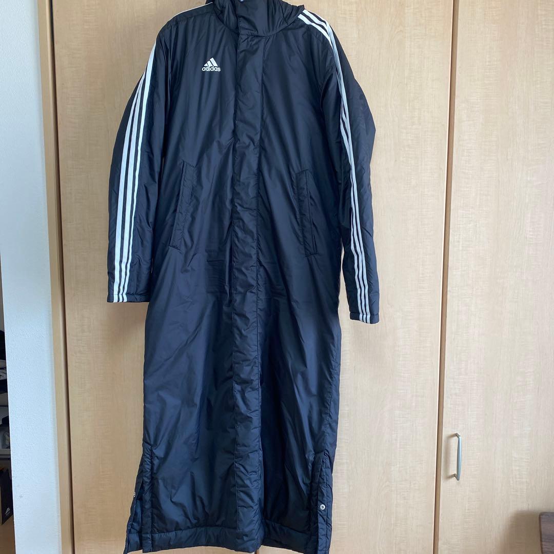 adidas フード付きスーパーロングベンチコート 黒