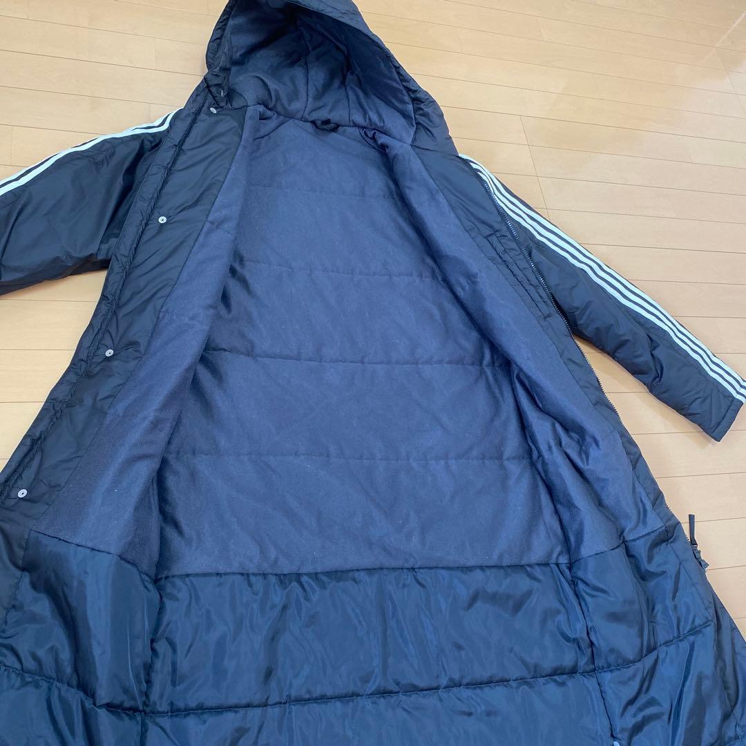 adidas フード付きスーパーロングベンチコート 黒