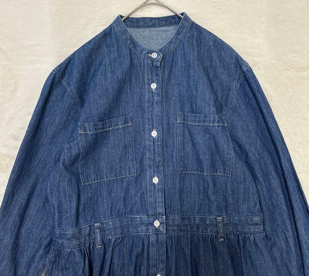 【ひつじ 】SHIPS デニムシャツワンピース バンドカラー ウエスト切替