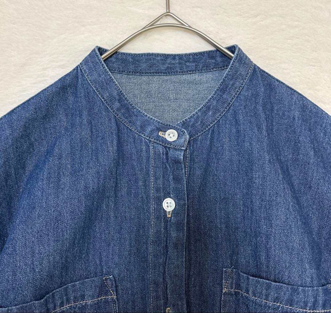 【ひつじ 】SHIPS デニムシャツワンピース バンドカラー ウエスト切替