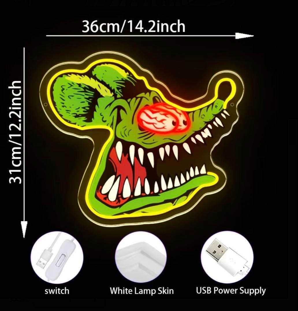 ネオンサイン ラットフィンク LED ライト USB壁掛け ratfink