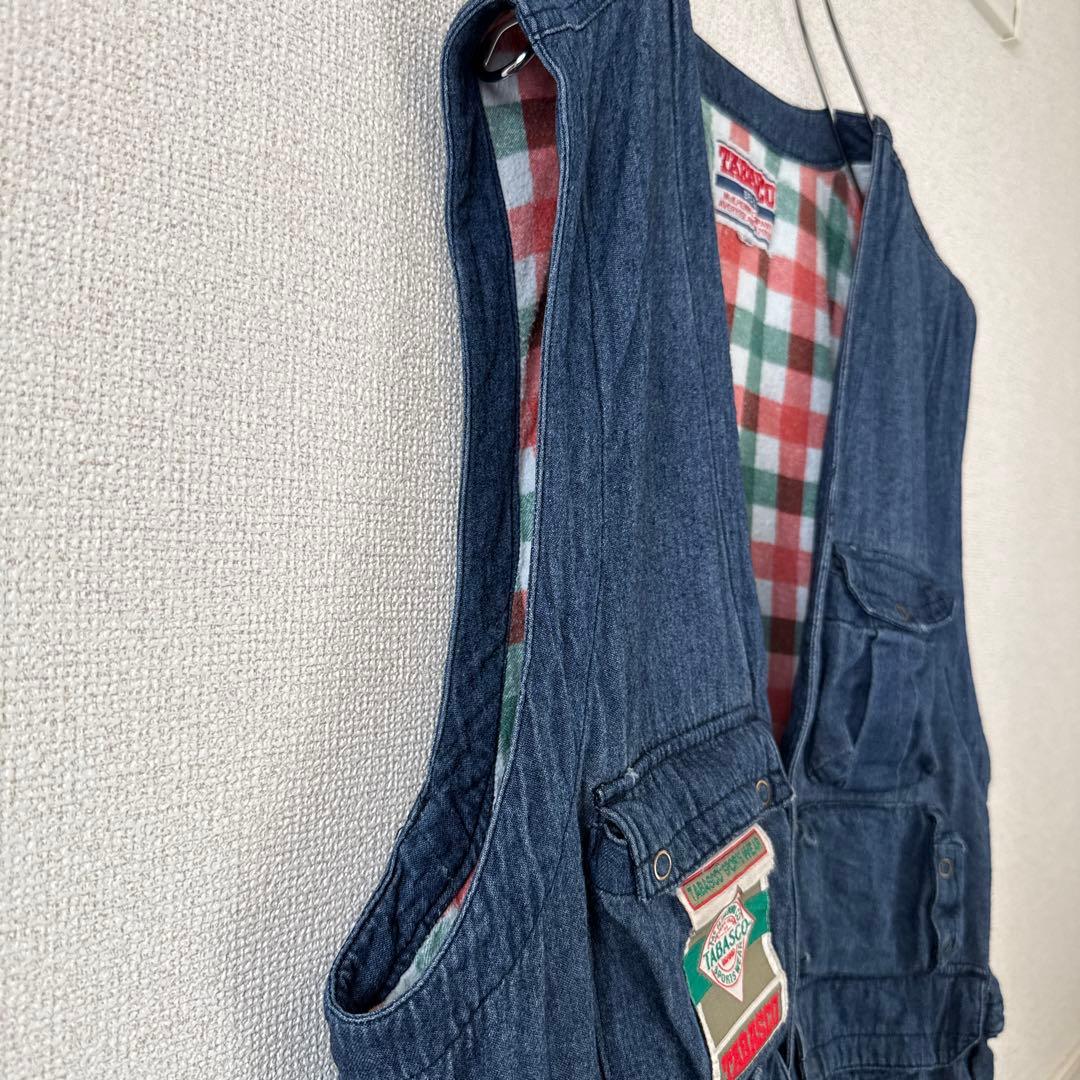 希少 レア タバスコ 背面刺繍 デニム風ベスト L 身幅広め ヴィンテージ90s
