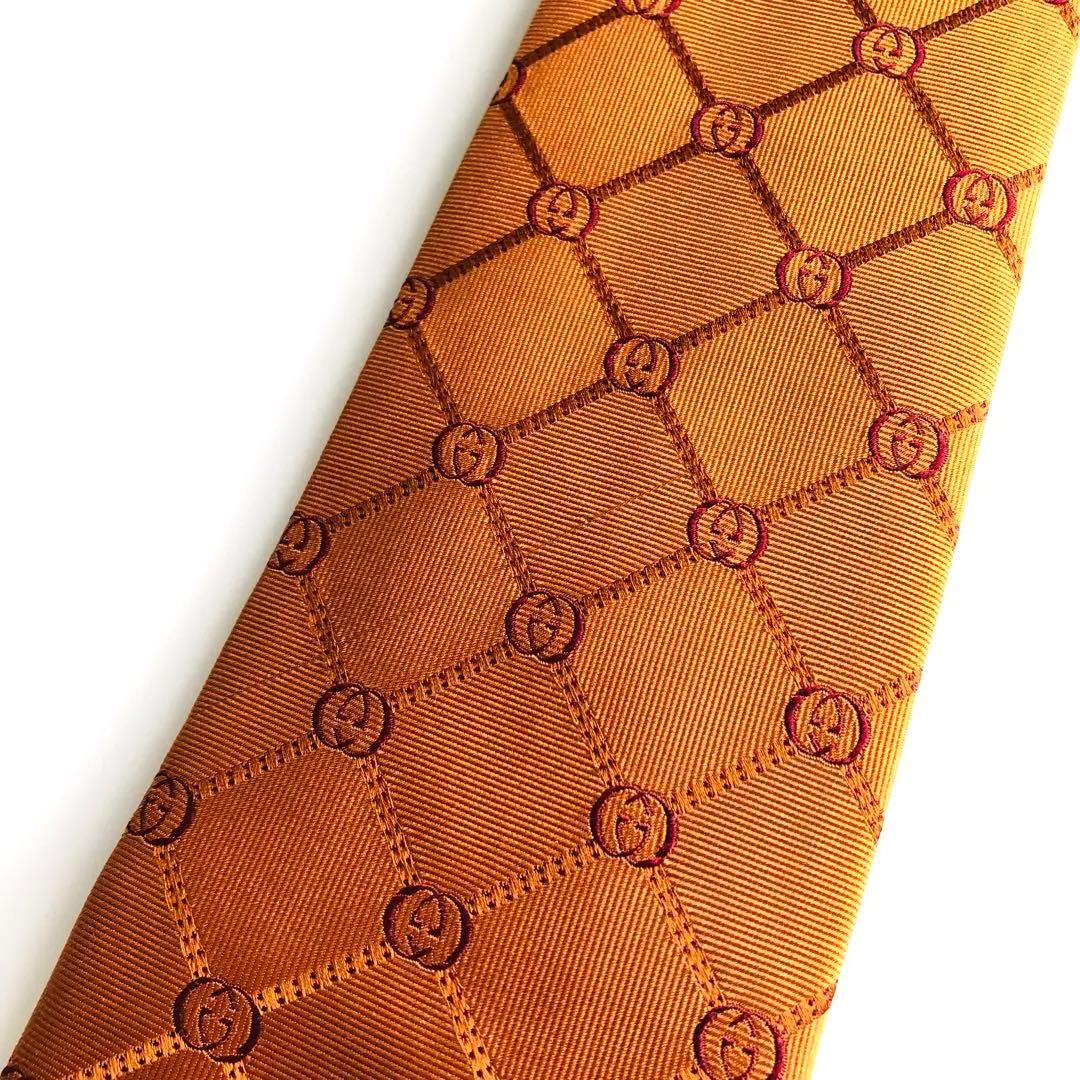 GUCCI ネクタイ 紋章柄 オレンジ