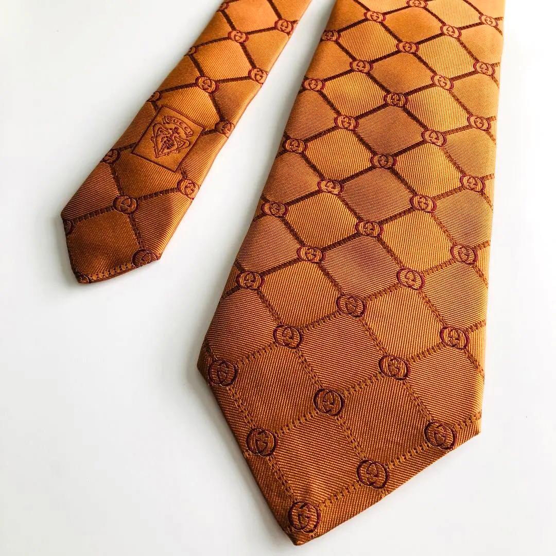 GUCCI ネクタイ 紋章柄 オレンジ