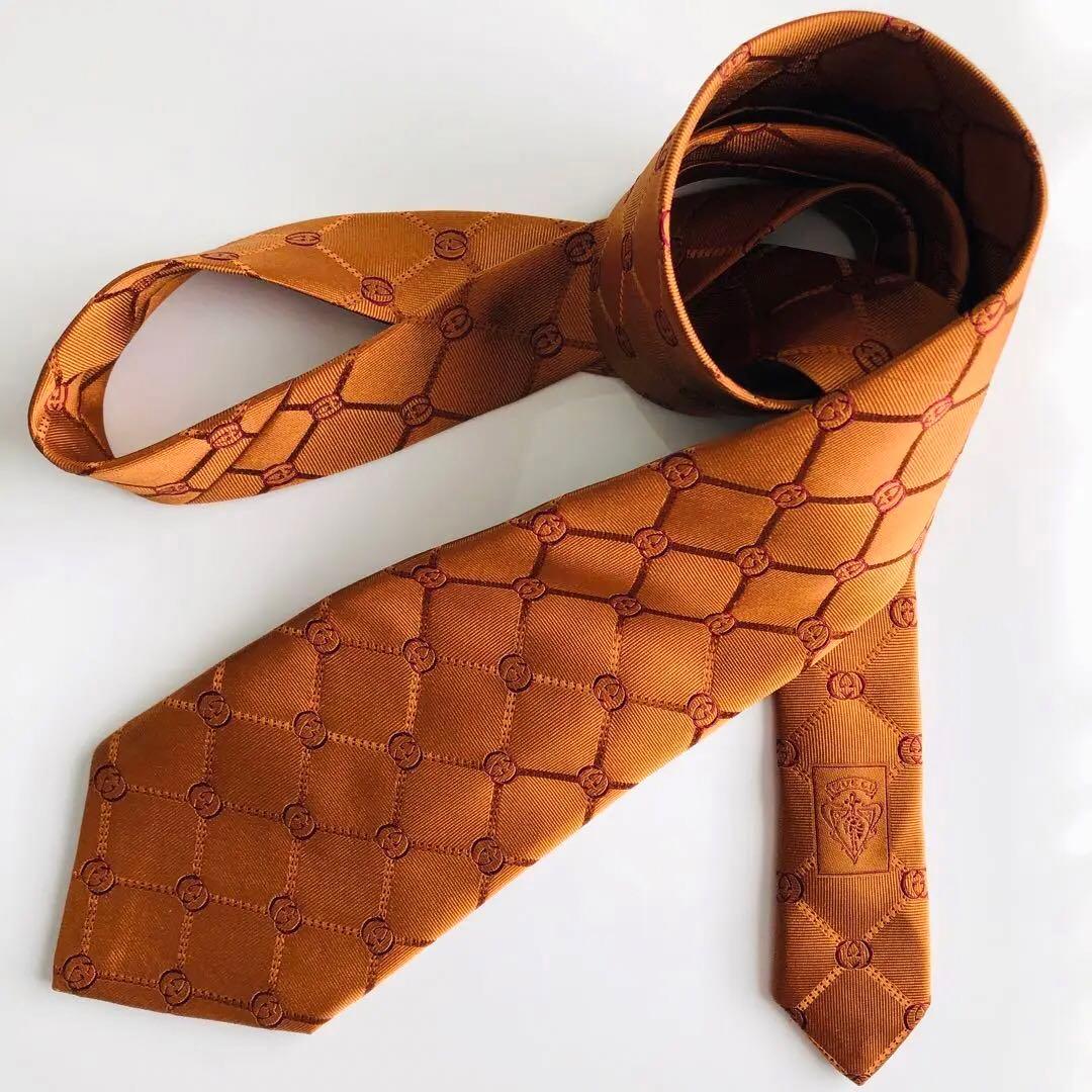 GUCCI ネクタイ 紋章柄 オレンジ