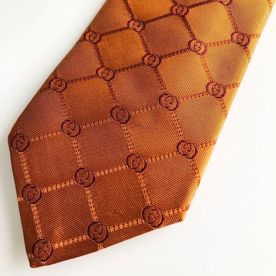 GUCCI ネクタイ 紋章柄 オレンジ