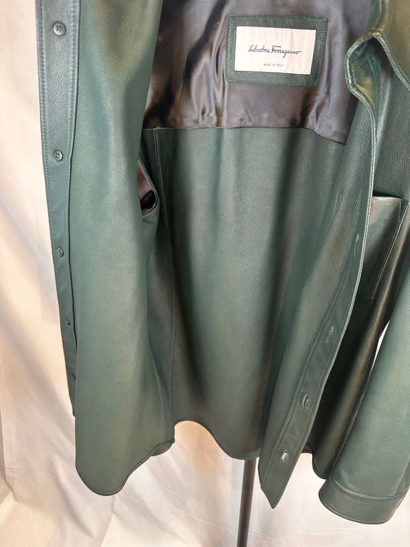 Salvatore Ferragamo ラムレザージャケット ダークグリーン