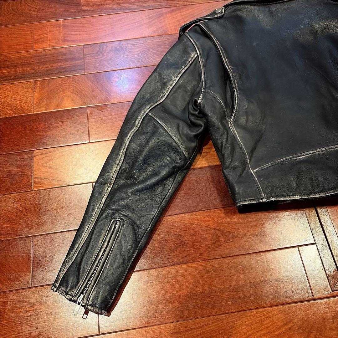90s ダブル ライダース 牛革 ブラック 黒 ビンテージ フェード 古着 L