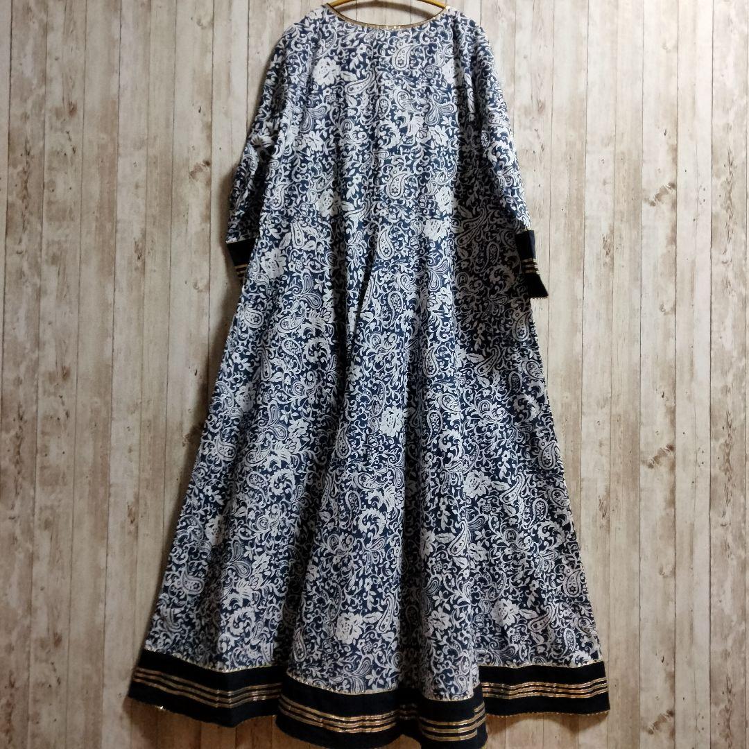 インド民族衣装 ペイズリー×花柄のアナルカリドレス マキシ丈【5A-43】