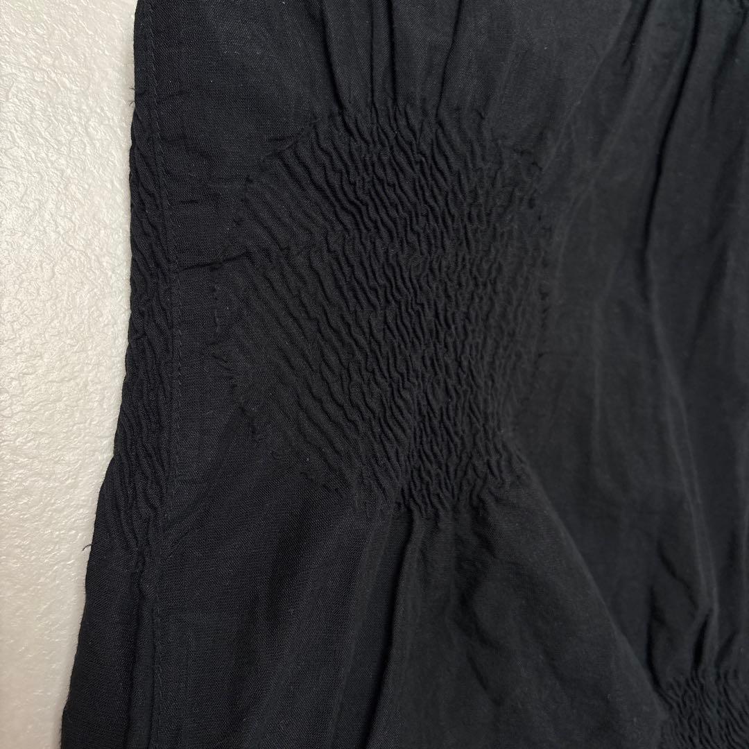 プランテーション　ドットシャーリング　ロングワンピース　黒