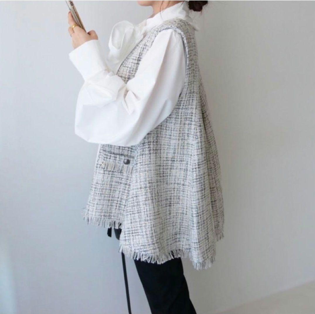 CADUNE 川上桃子コラボ フレア ツイード ジレ Sサイズ