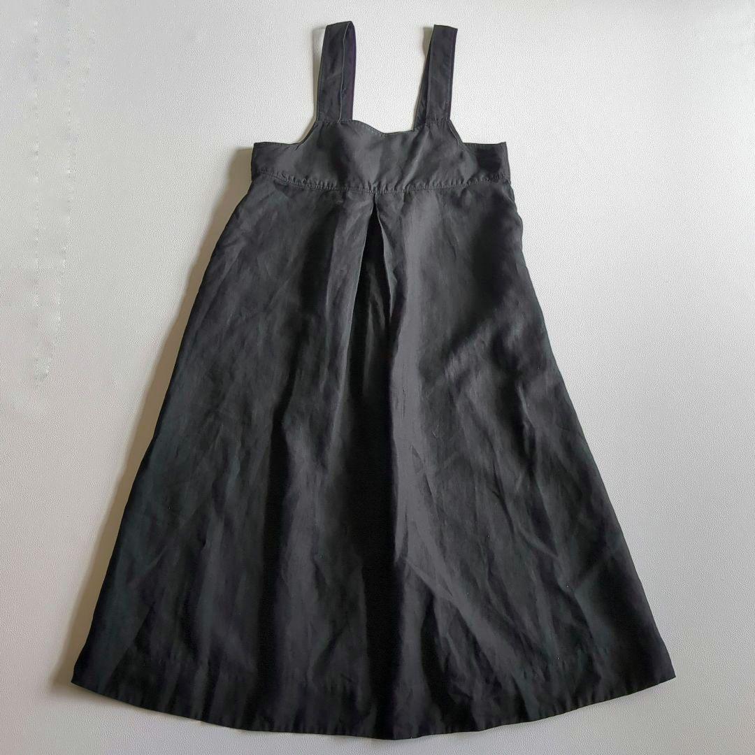 ネストローブ リネンボックス吊りワンピース マキシ丈 麻100% ブラック F