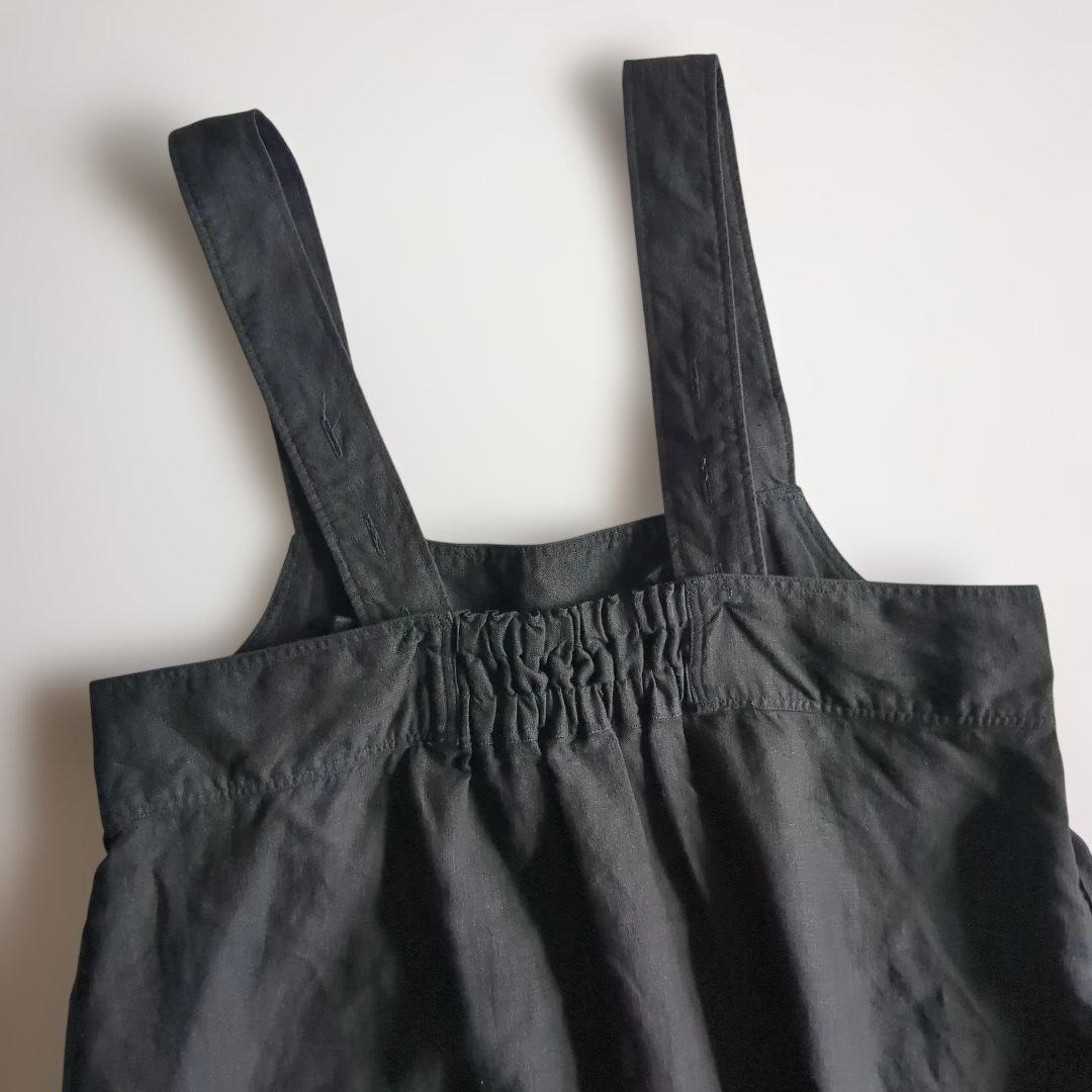 ネストローブ リネンボックス吊りワンピース マキシ丈 麻100% ブラック F