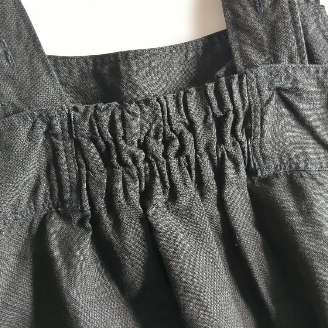 ネストローブ リネンボックス吊りワンピース マキシ丈 麻100% ブラック F