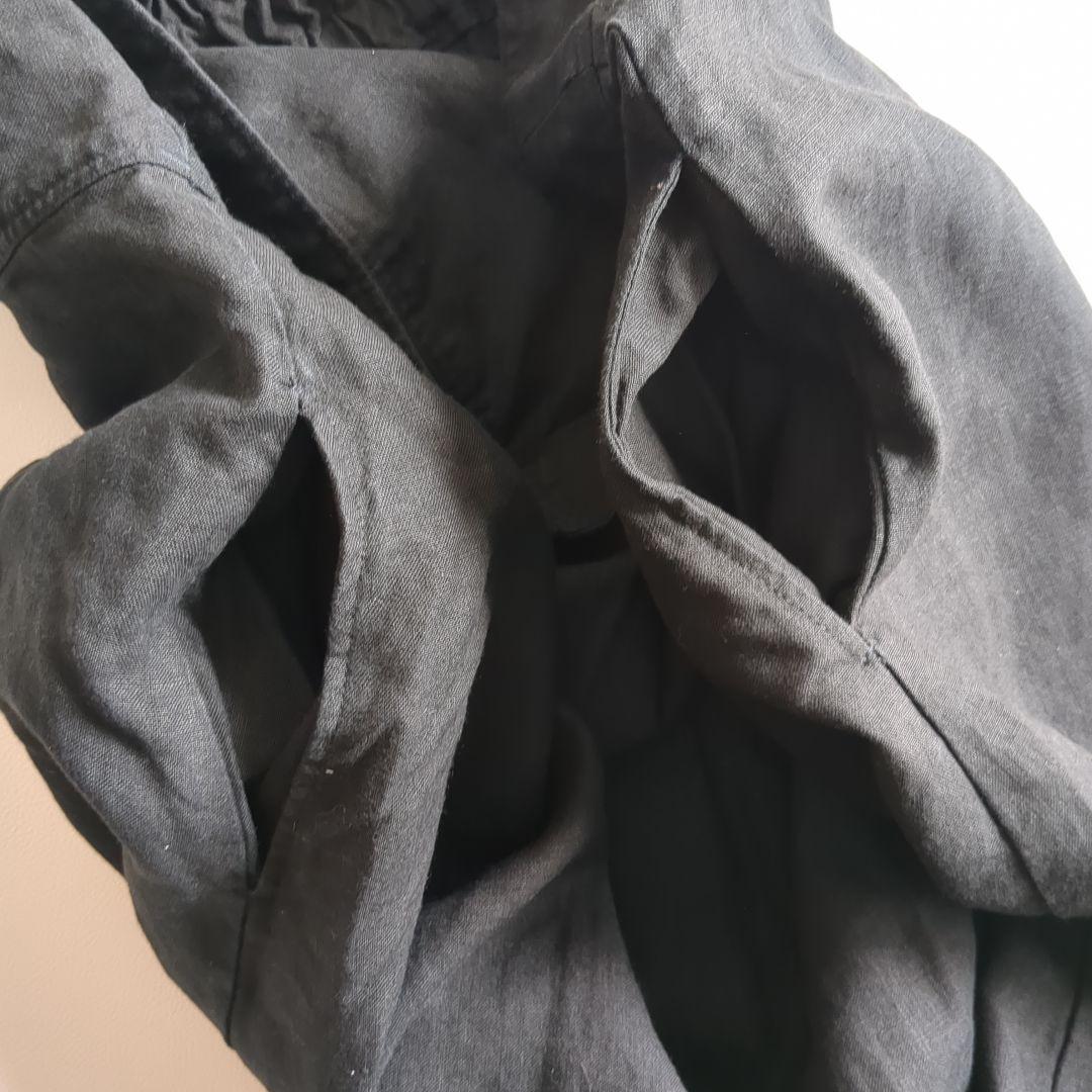 ネストローブ リネンボックス吊りワンピース マキシ丈 麻100% ブラック F