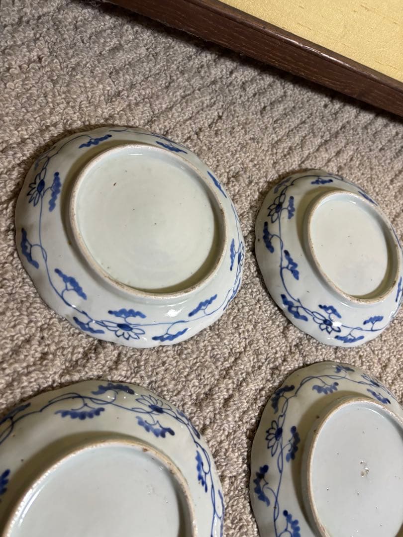 古伊万里染付芙蓉手膾皿 江戸時代 藍色 意匠 陶器 13枚 時代物 希少品