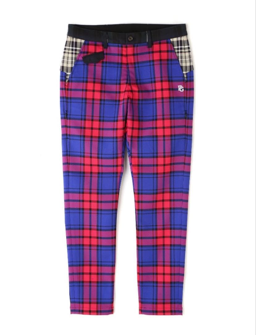 新品 パーリーゲイツ ポリエステルストレッチチェックパンツ(6)LL/マルチ