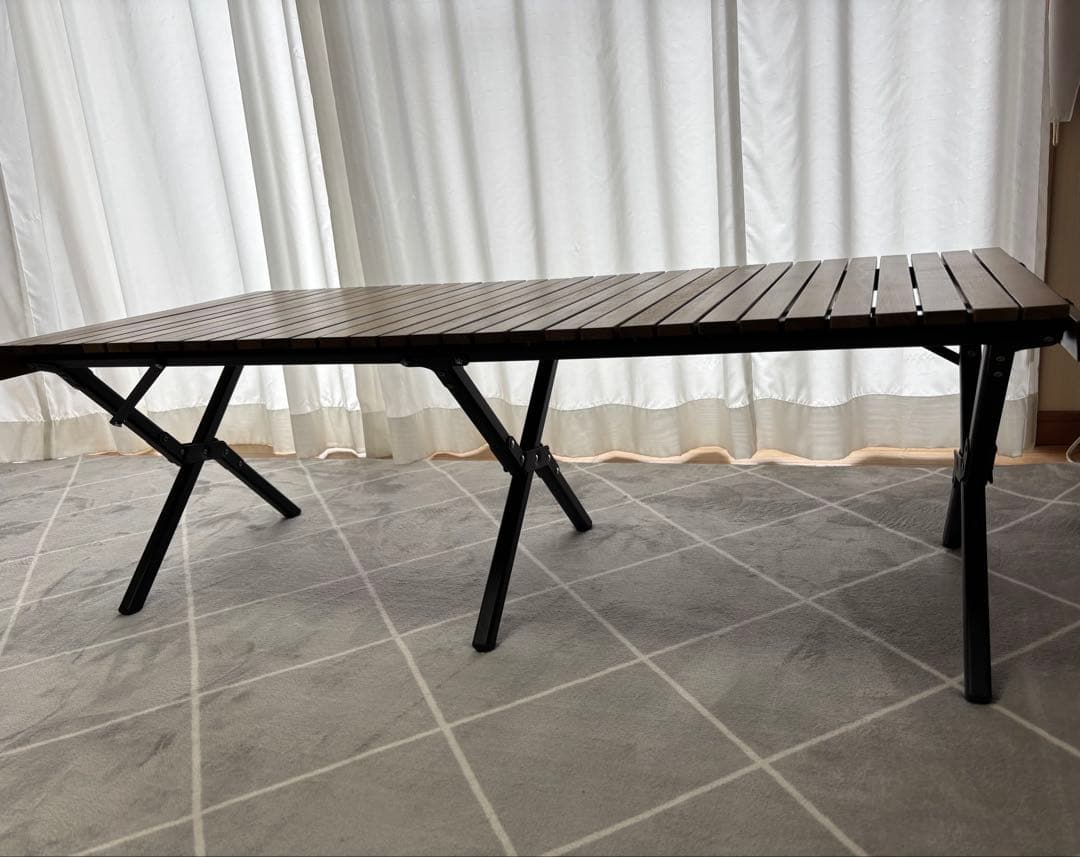 クイックキャンプ　折りたたみ スリムウッドロールテーブル 120×50cm