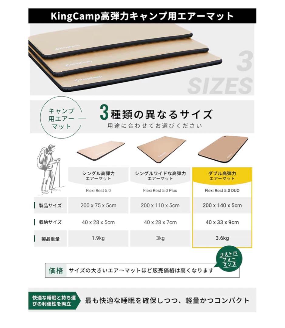 KingCamp 高反発スリーピングマット 200x75cm