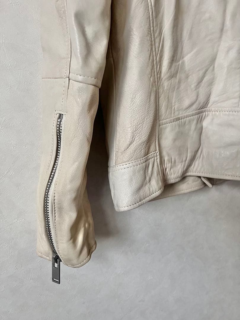 入手困難ZARA ラムレザーダブルライダースジャケット ホワイトレザー　白革