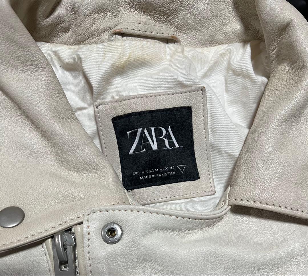 入手困難ZARA ラムレザーダブルライダースジャケット ホワイトレザー　白革