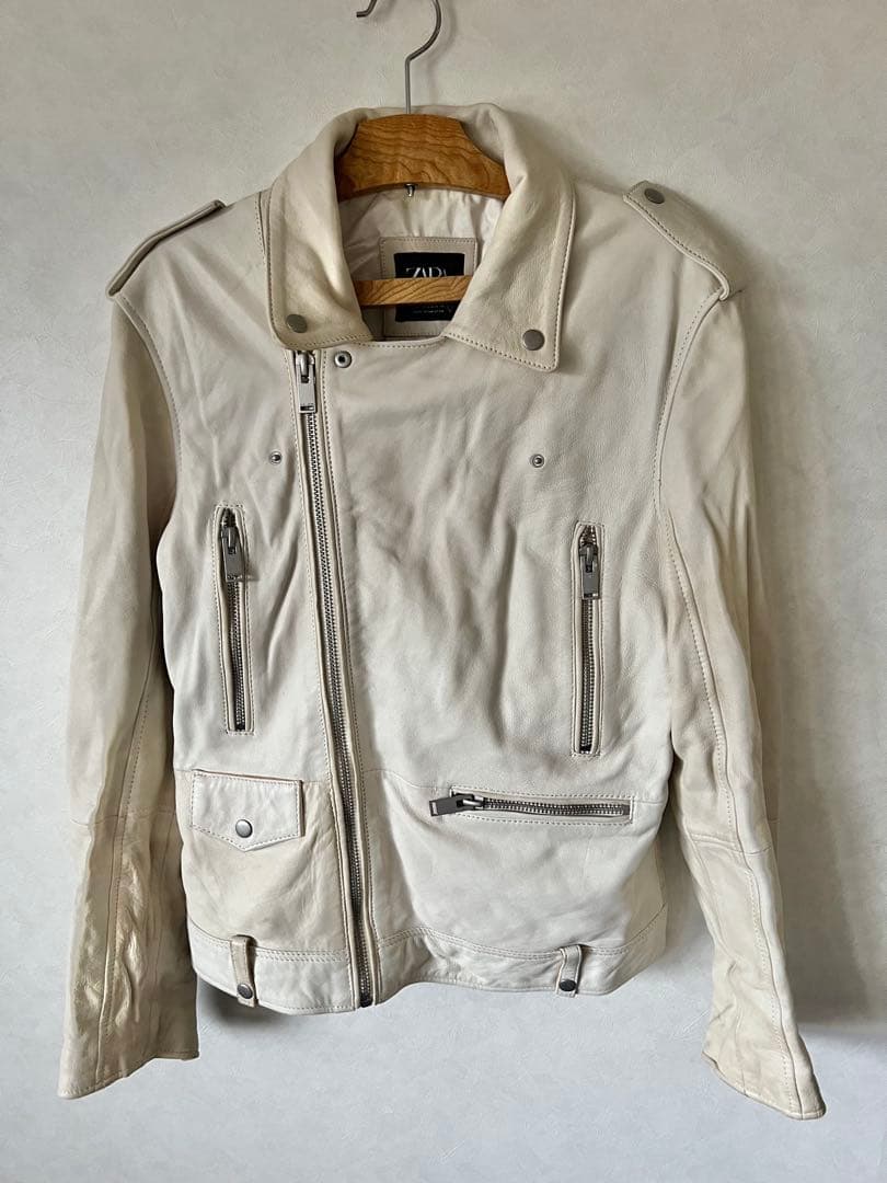 入手困難ZARA ラムレザーダブルライダースジャケット ホワイトレザー　白革
