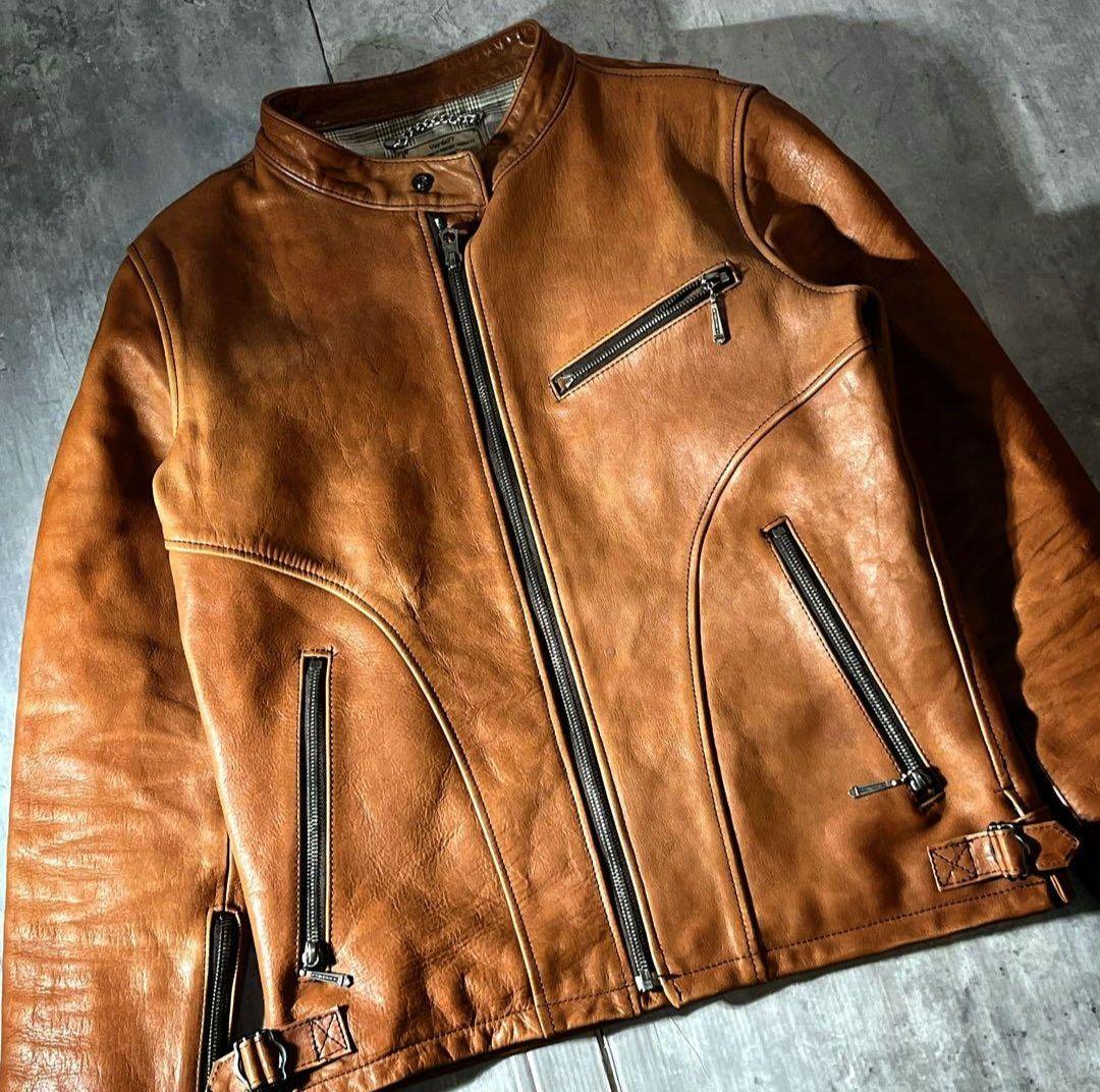 varde77 leather jacket 牛革　シングルライダース　ブラウン