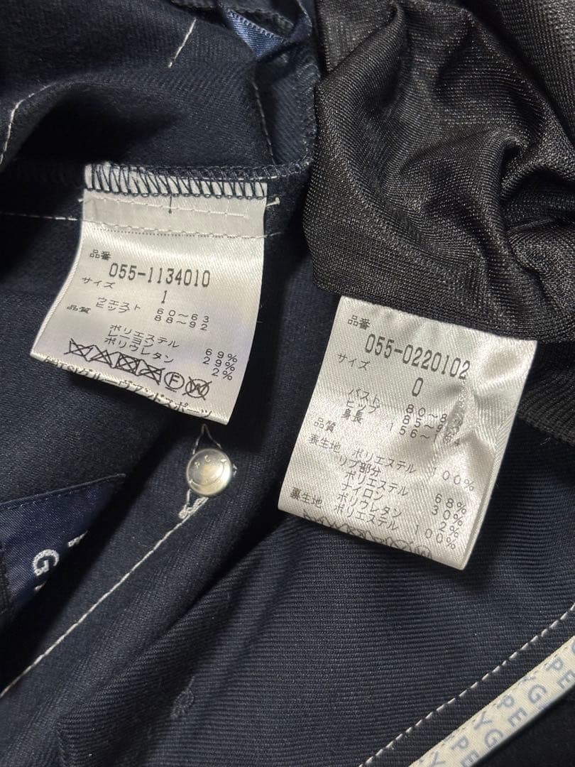 （美品）パーリーゲイツ、プラチナシルバー、ジャケットとスカート、サイズ上0、下1