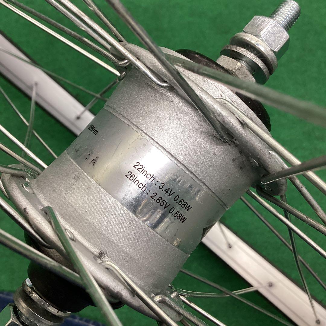 アルミホイール　26インチ　前輪　タイヤ付き　ハブダイナモ ミツバ　J2端子