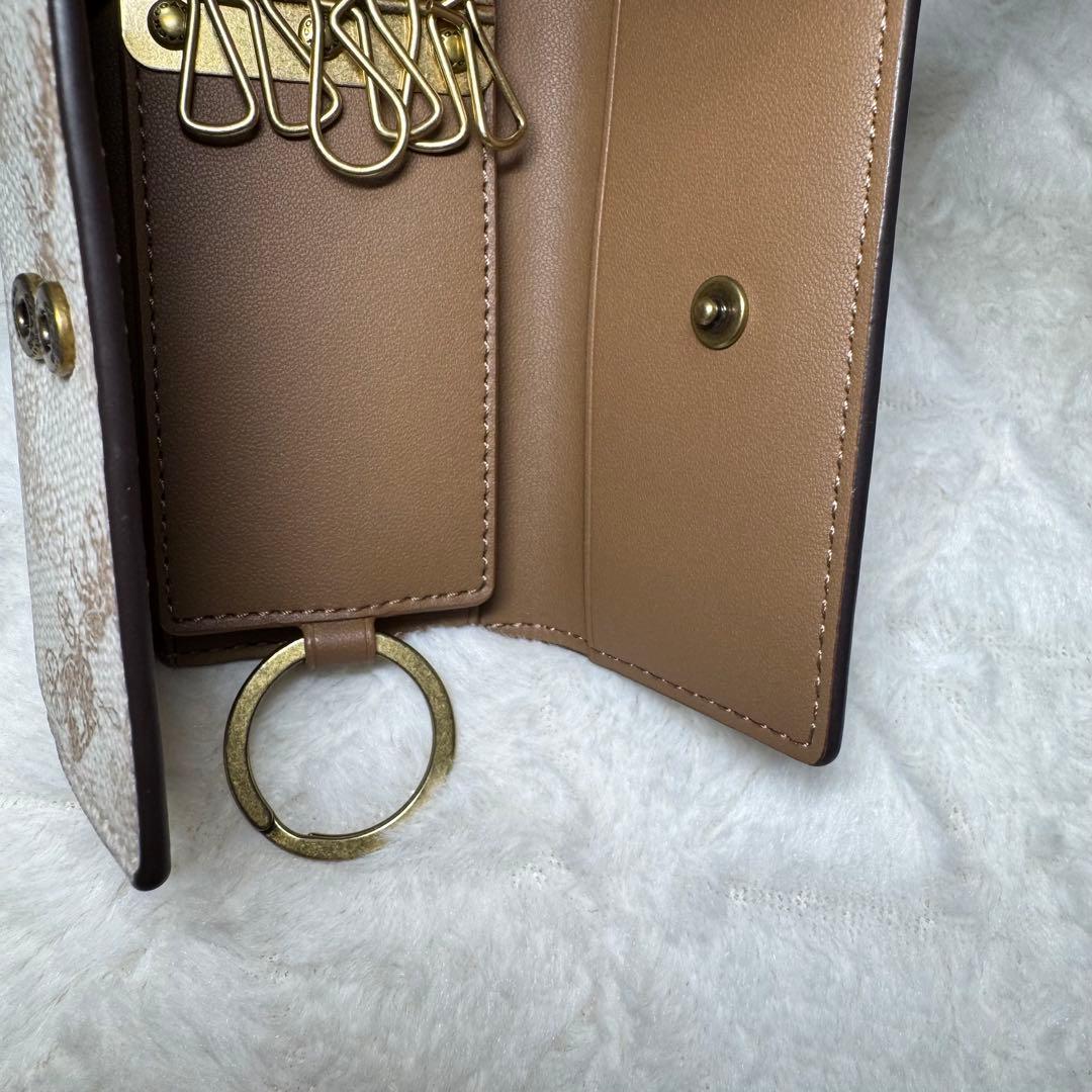 COACH コーチ キーケース 6連 ホワイト×ブラウン キーリング レザー