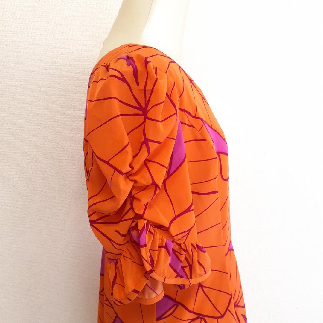 美品◎メネフネプランテーション フラダンス用ドレス オレンジ系 橙系