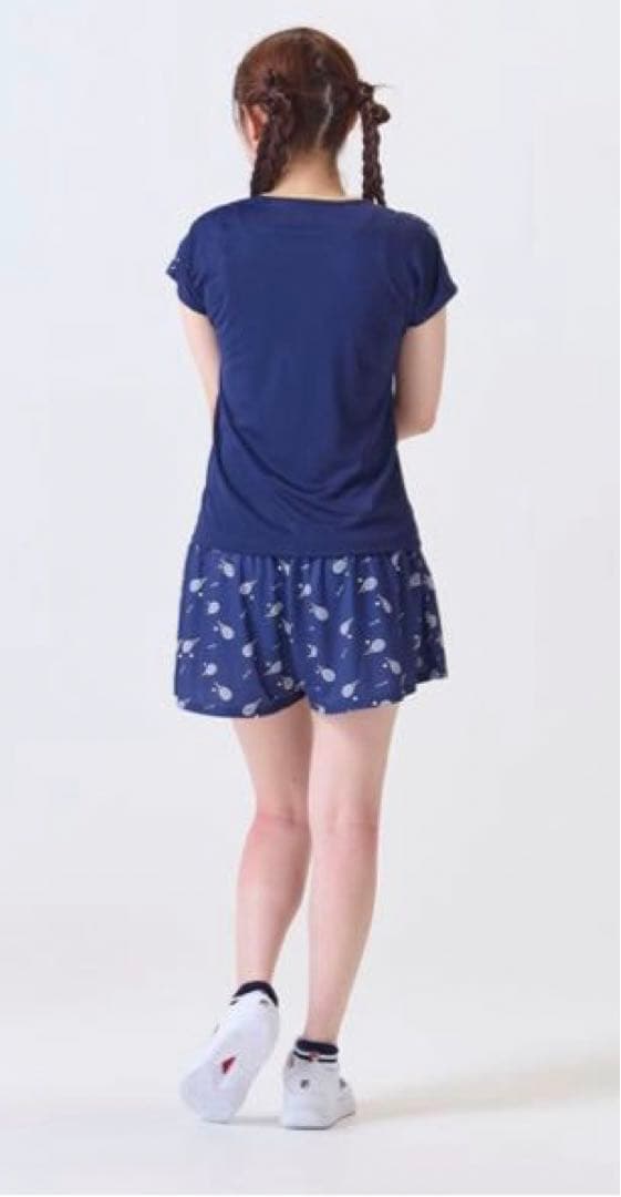 No.700 FILA ラケット柄の大人cuteなゲームシャツ☆NAVY☆XL