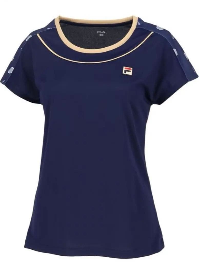 No.700 FILA ラケット柄の大人cuteなゲームシャツ☆NAVY☆XL
