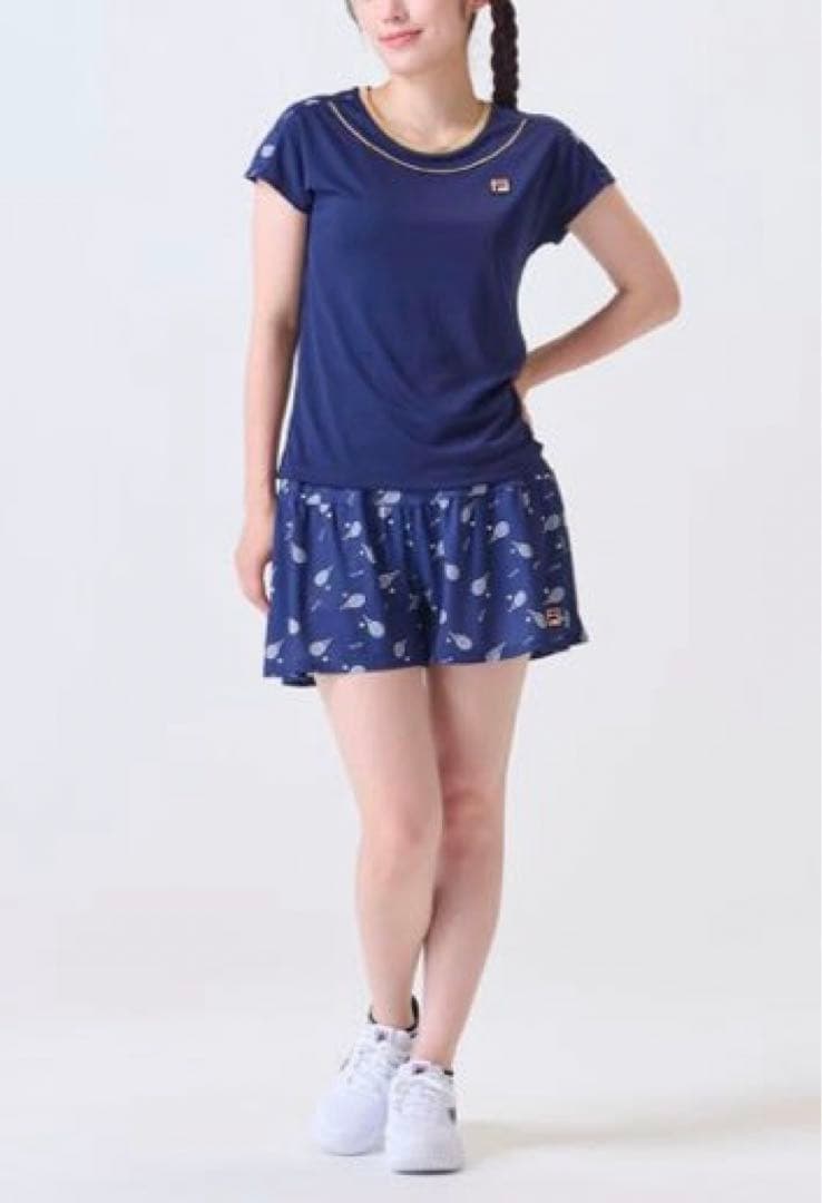 No.700 FILA ラケット柄の大人cuteなゲームシャツ☆NAVY☆XL