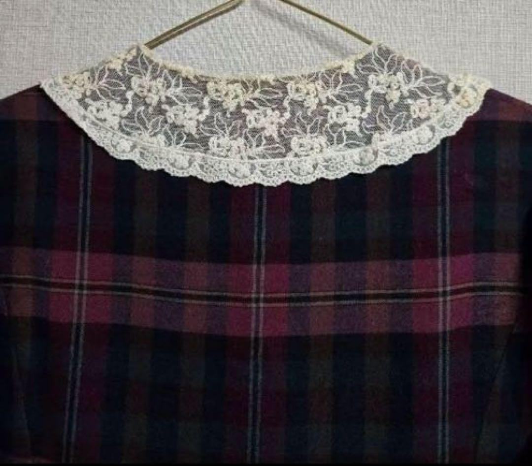 英国製　ローラアシュレイ 襟レース　タータンチェック　フリッツ　ドレス