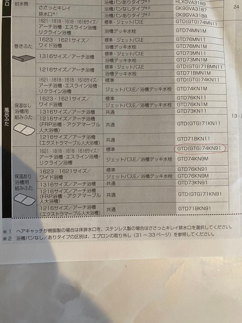 Panasonic風呂ふた GTD74KN91 740 x 1536 mm