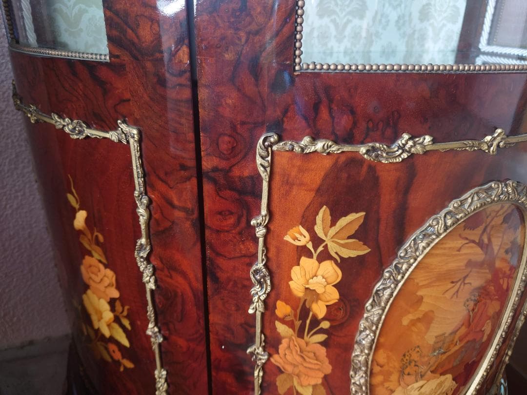 スペイン アンティーク飾り棚 マホガニーローズウッド キャビネット