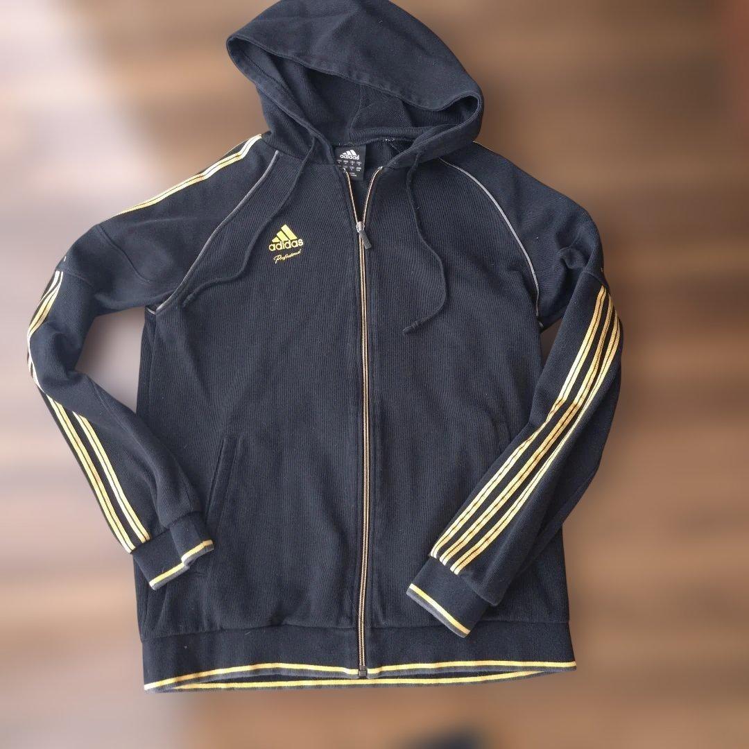 adidas アディダス　プロフェッショナル　パーカー　上下　ブラック×ゴールド