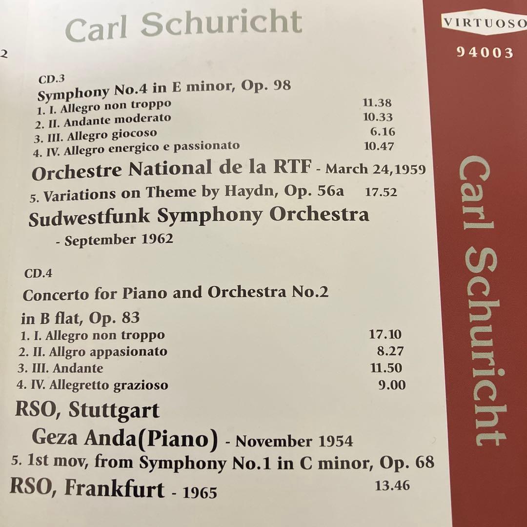 【売約済】シューリヒト／ブラームス:交響曲全集、他　4CD