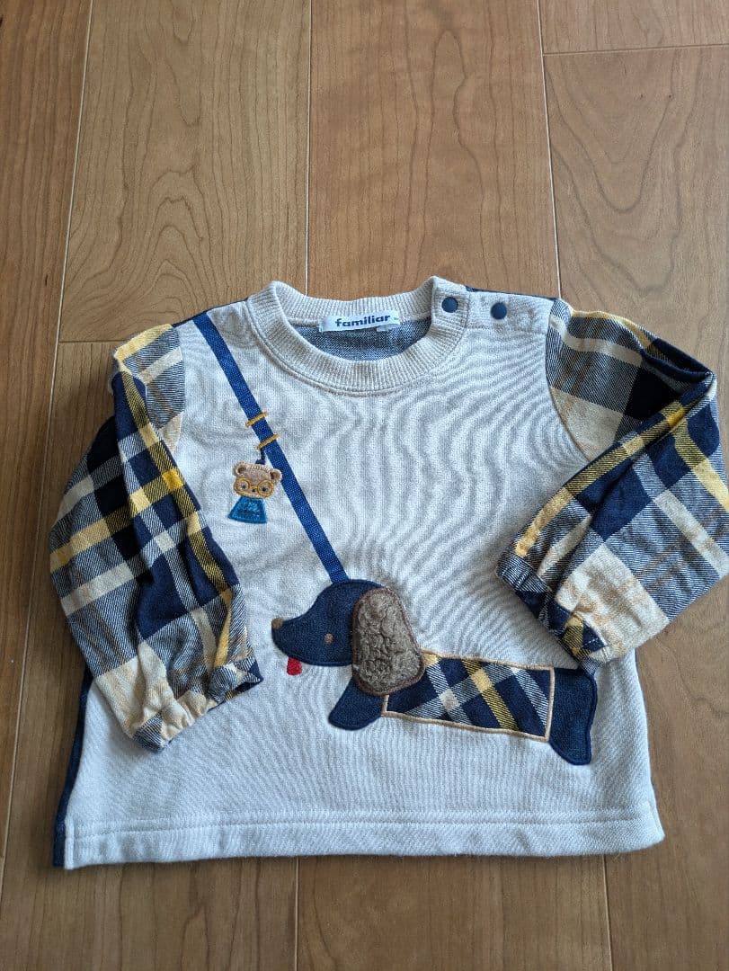 familiar 犬刺繍付きトップス 80