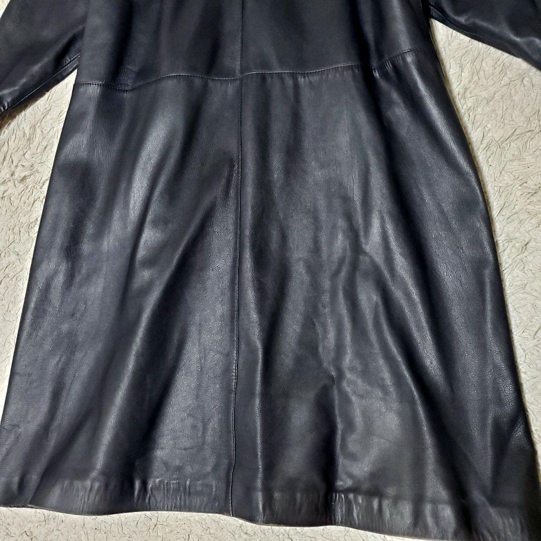 マキシ丈 ラムレザー メンズ ロングコート スペイン製 比翼仕立て ブラック