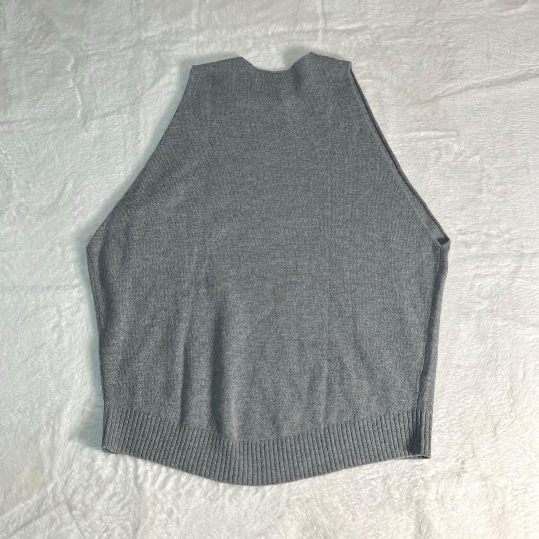 ミズイロインド✨ニットベスト　ウール混　オーバーサイズ　グレー　ワンボタン　貝釦
