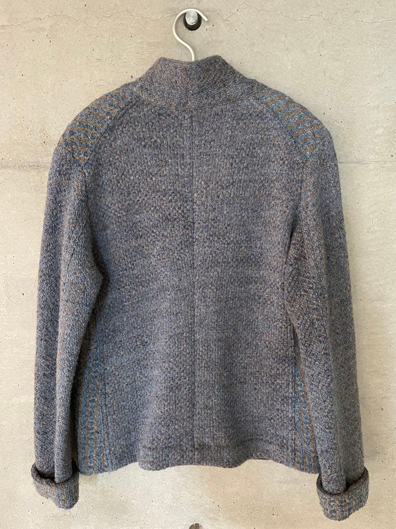 ウール混紡 グレーと青のチェックジャケット