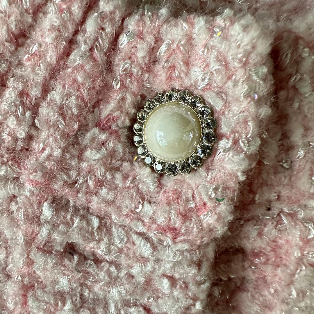 maje ピンク ツイード調 ニットカーディガン サイズ1 パール調ボタン