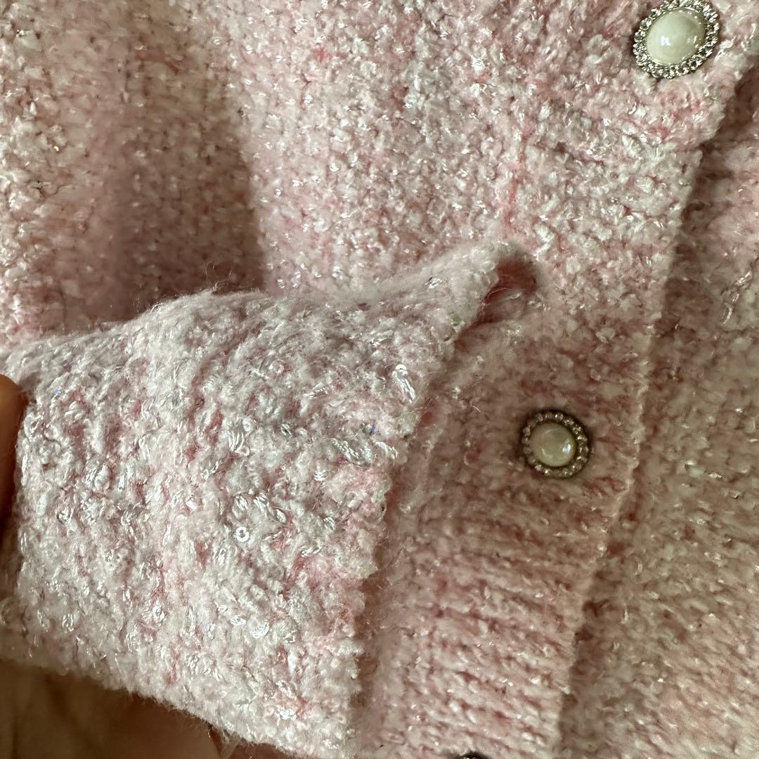 maje ピンク ツイード調 ニットカーディガン サイズ1 パール調ボタン