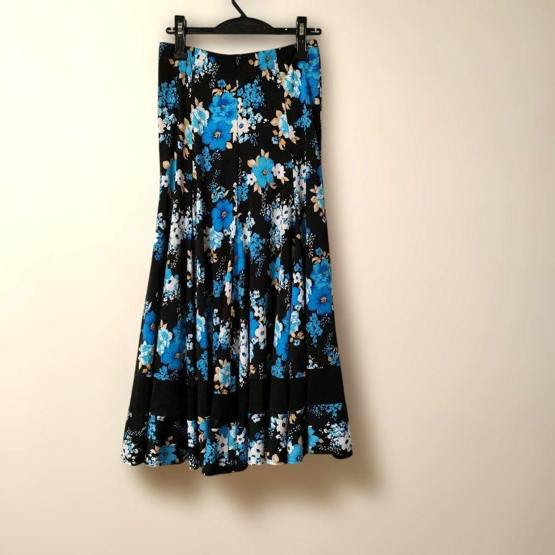 社交ダンス　タカダンスの花柄ロングフレアスカート