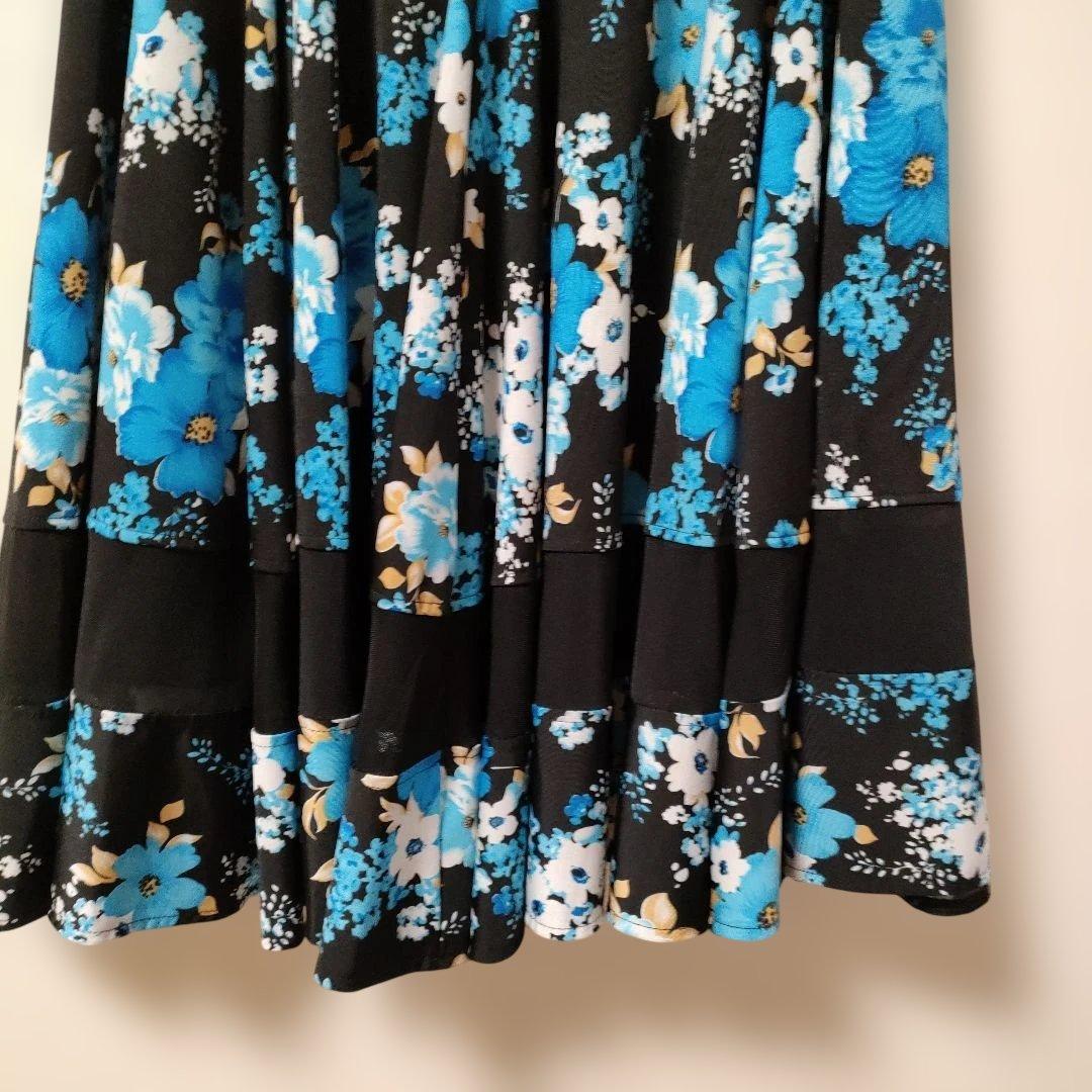 社交ダンス　タカダンスの花柄ロングフレアスカート