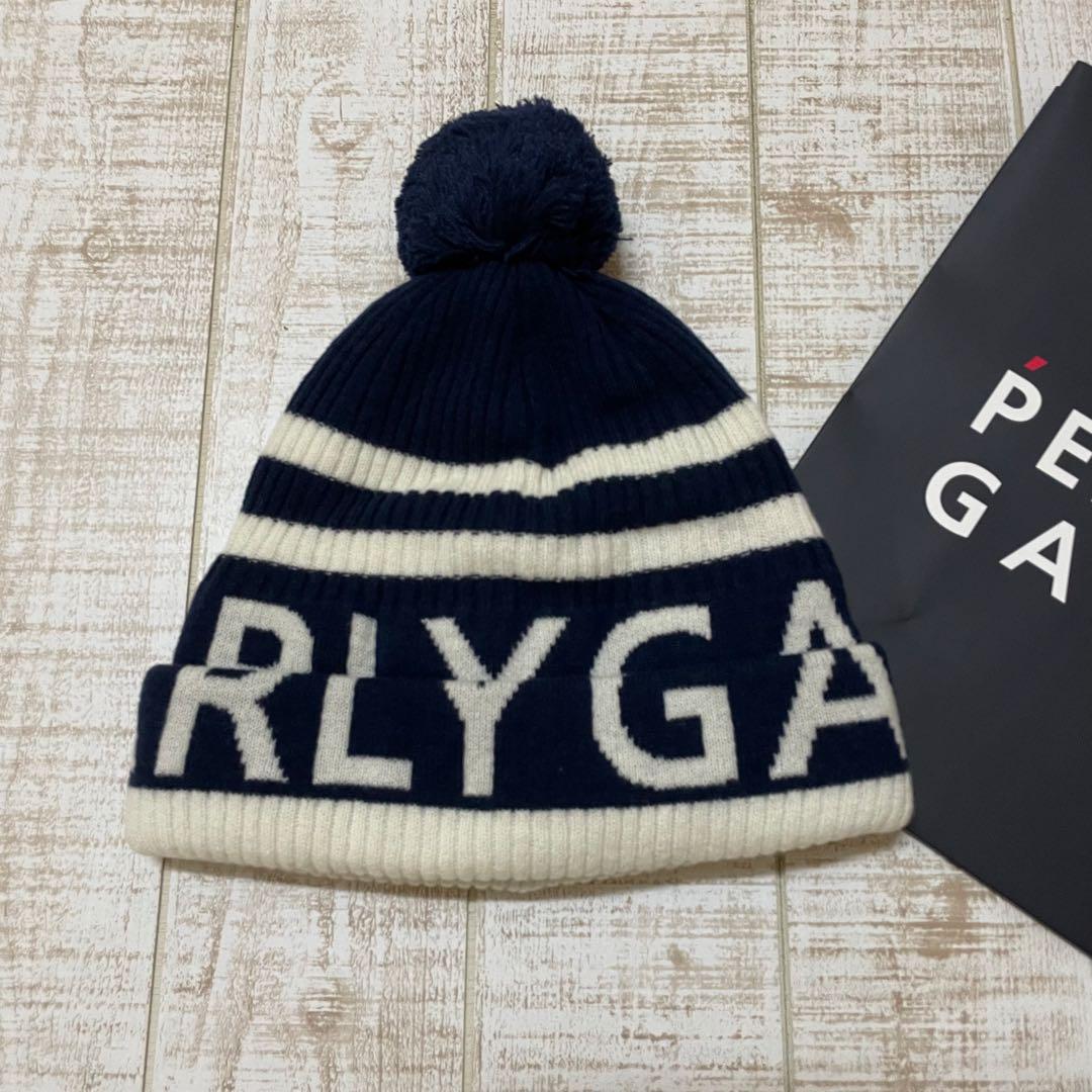 新品 パーリーゲイツ ニット帽 ニットキャップ 防寒 ネイビー