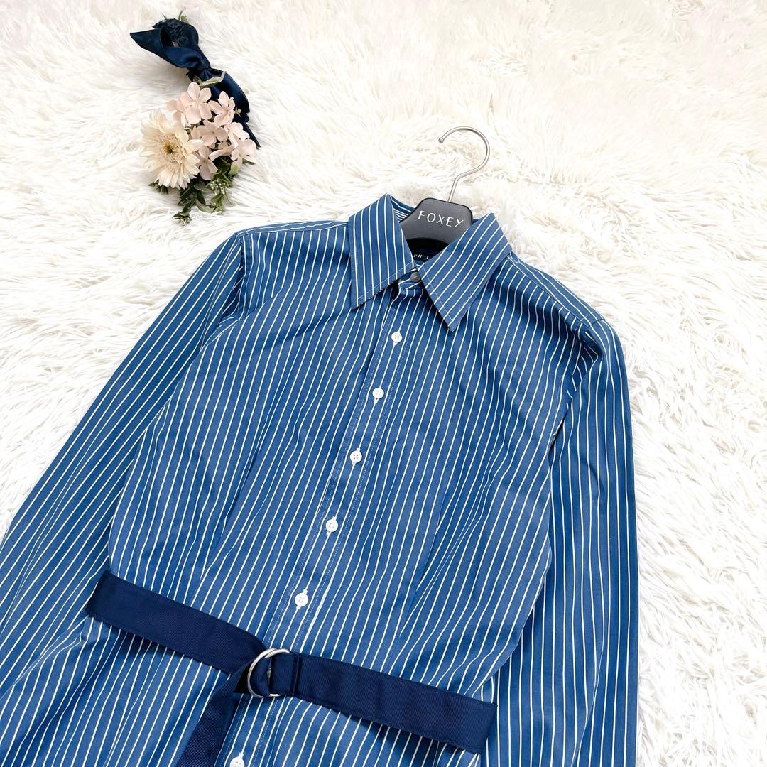 清楚✨ラルフローレン シャツワンピース ストライプ　ポニー刺繍　Aライン　ベルト