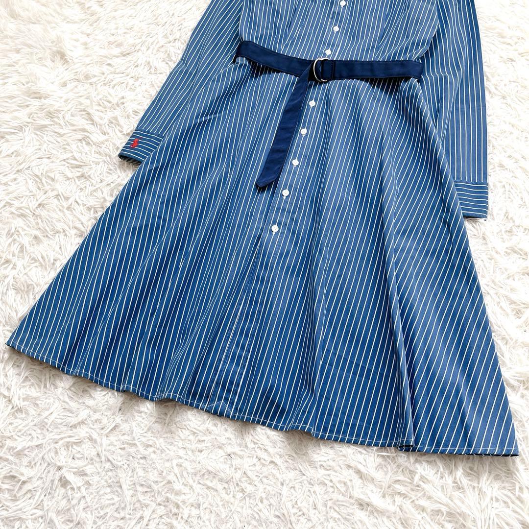 清楚✨ラルフローレン シャツワンピース ストライプ　ポニー刺繍　Aライン　ベルト